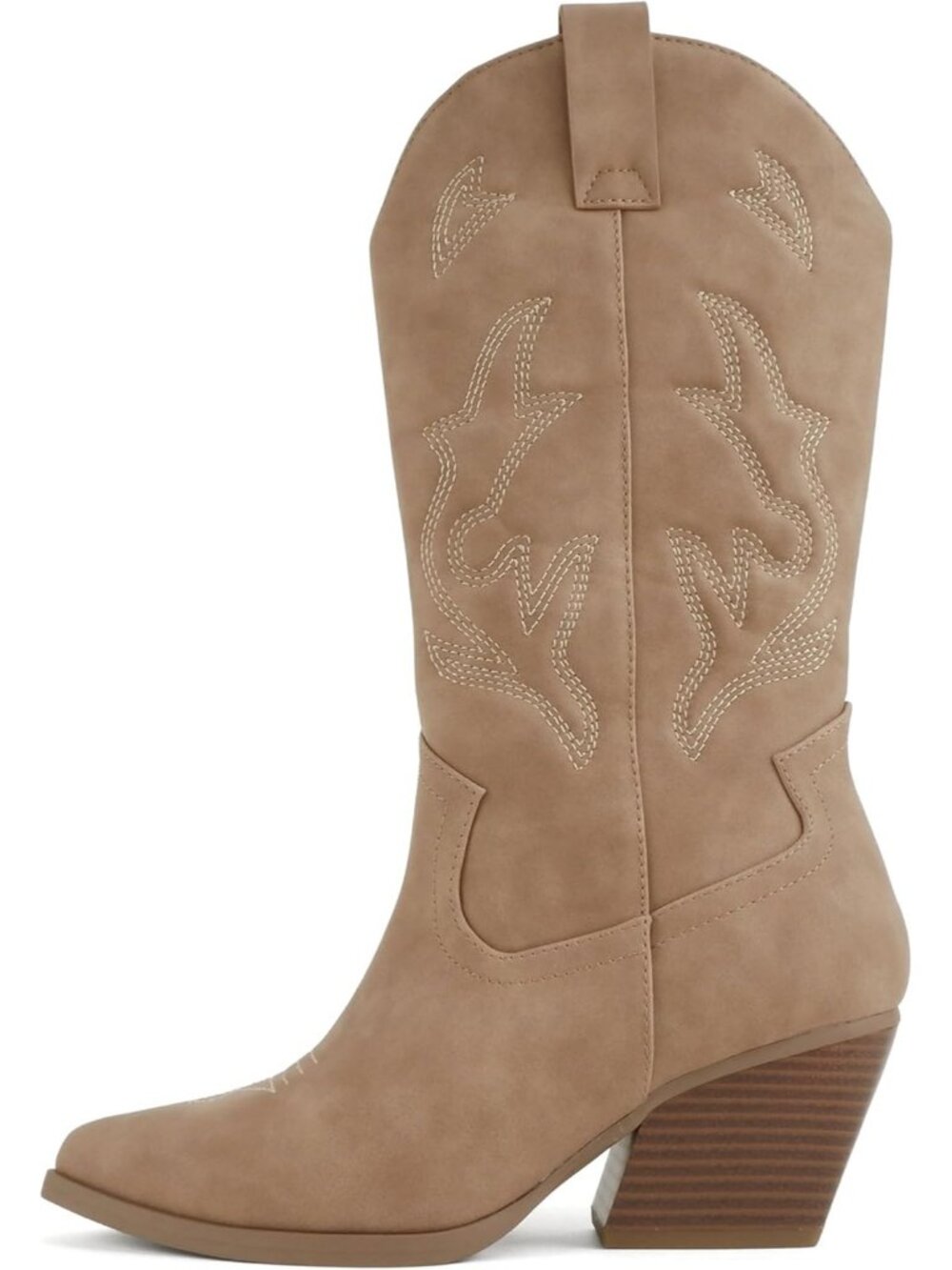 Women's Taupe Western Cowboy Stitched Pointe Toe Heel Ankle Mid Shaft Boots